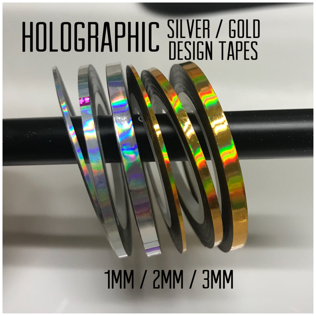 Holographic Silver / Gold Design Tape 6pcs