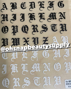 BLACK/WHITE Old English Letter TA075 Sticker