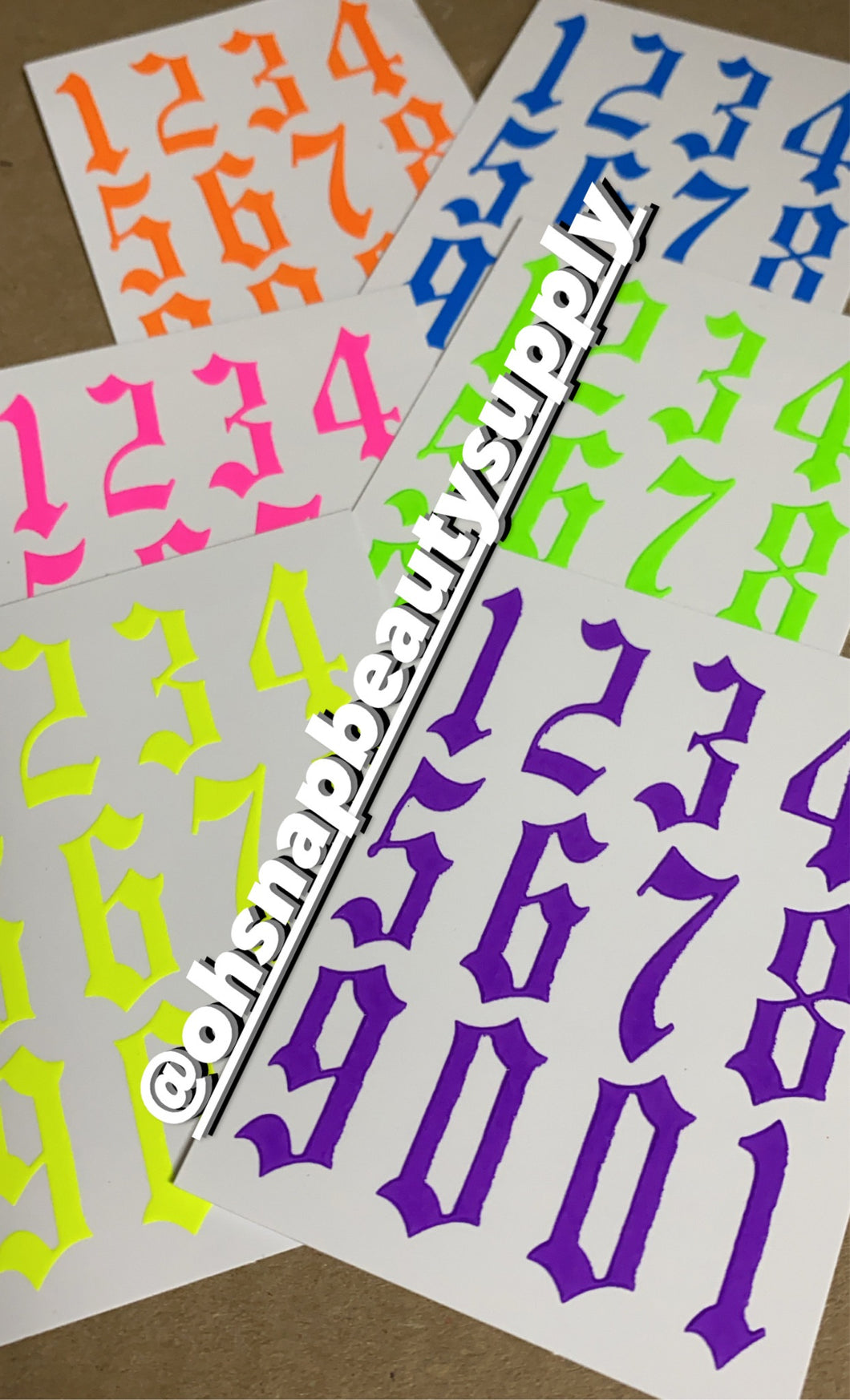 ***Large OLD ENGLISH NUMBERS (NEON) Stickers 6pcs