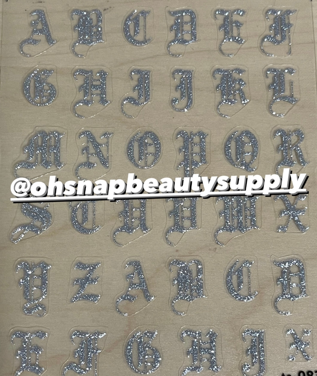 5D Silver Old English Letter TA083 Sticker