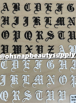 5D BLACK/WHITE Old English Letter TA076 Sticker